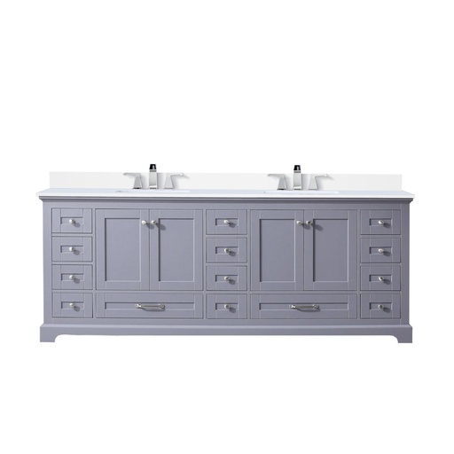[LVD84DB201] Dukes 84 in. W x 22 in. D Dark Grey Double Bath Vanity, White Quartz Top, and Faucet Set