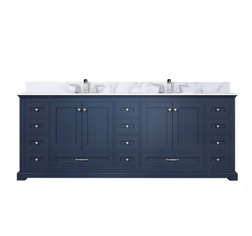 [LVD84DE101] Dukes 84 in. W x 22 in. D Navy Blue Double Bath Vanity, Carrara Marble Top, and Faucet Set