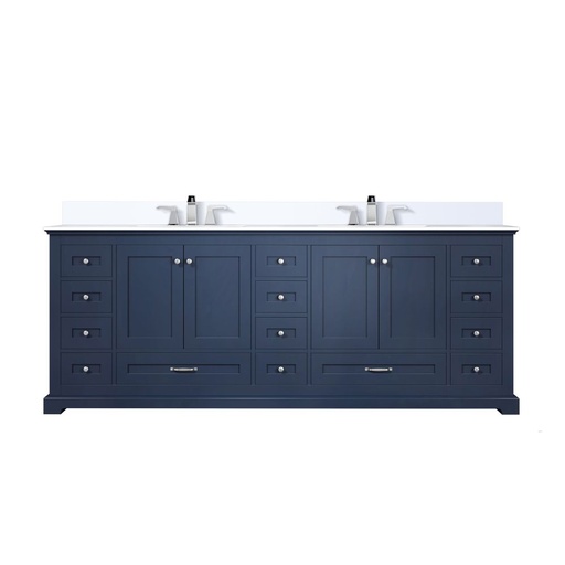 [LVD84DE201] Dukes 84 in. W x 22 in. D Navy Blue Double Bath Vanity, White Quartz Top, and Faucet Set
