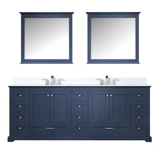 [LVD84DE311] Dukes 84 in. W x 22 in. D Navy Blue Double Bath Vanity, Cultured Marble Top, Faucet Set, and 34 in. Mirrors