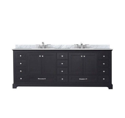 [LVD84DG101] Dukes 84 in. W x 22 in. D Espresso Double Bath Vanity, Carrara Marble Top, and Faucet Set