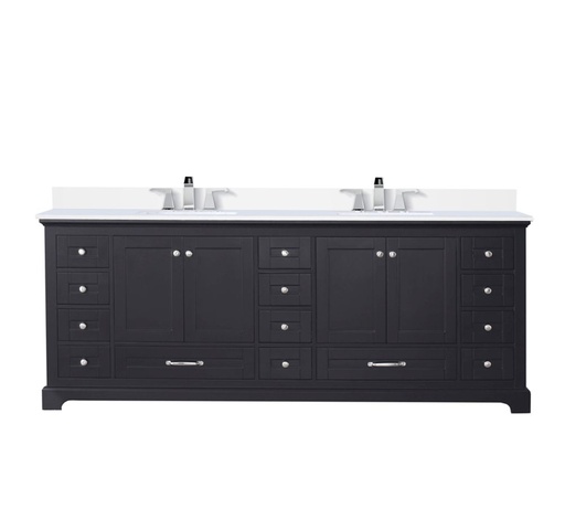 [LVD84DG301] Dukes 84 in. W x 22 in. D Espresso Double Bath Vanity, Cultured Marble Top, and Faucet Set