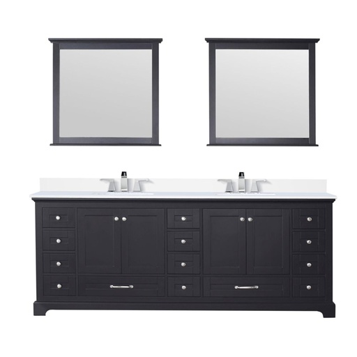 [LVD84DG311] Dukes 84 in. W x 22 in. D Espresso Double Bath Vanity, Cultured Marble Top, Faucet Set, and 34 in. Mirrors