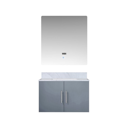 [LVG30SB110] Geneva 30 in. W x 22 in. D Dark Grey Bath Vanity, Carrara Marble Top, and 30 in. LED Mirror