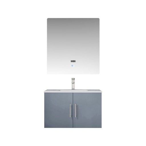 [LVG30SB111] Geneva 30 in. W x 22 in. D Dark Grey Bath Vanity, Carrara Marble Top, Faucet Set, and 30 in. LED Mirror