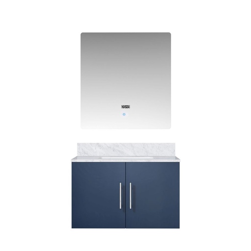[LVG30SE110] Geneva 30 in. W x 22 in. D Navy Blue Bath Vanity, Carrara Marble Top, and 30 in. LED Mirror
