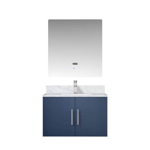 [LVG30SE111] Geneva 30 in. W x 22 in. D Navy Blue Bath Vanity, Carrara Marble Top, Faucet Set, and 30 in. LED Mirror