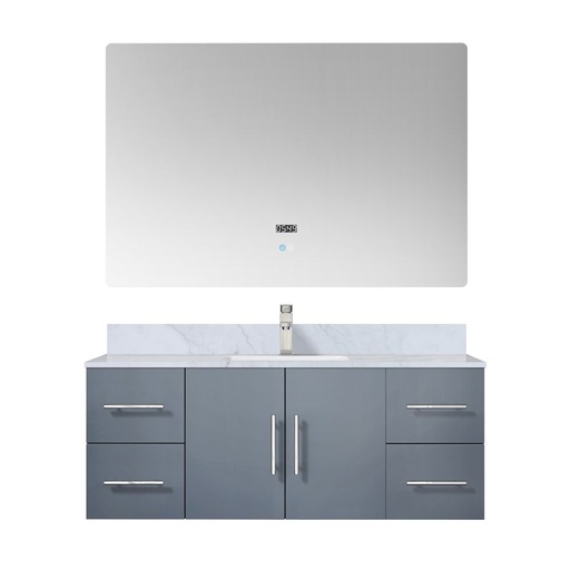 [LVG48SB111] Geneva 48 in. W x 22 in. D Dark Grey Bath Vanity, Carrara Marble Top, Faucet Set, and 48 in. LED Mirror