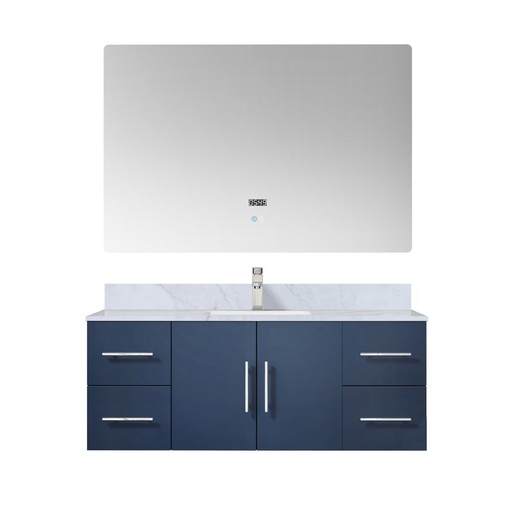 [LVG48SE111] Geneva 48 in. W x 22 in. D Navy Blue Bath Vanity, Carrara Marble Top, Faucet Set, and 48 in. LED Mirror