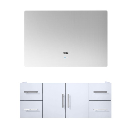 [LVG48SM010] Geneva 48 in. W x 22 in. D Glossy White Bath Vanity and 48 in. LED Mirror