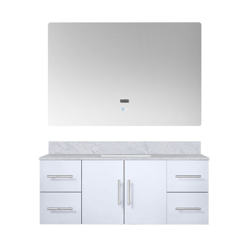[LVG48SM110] Geneva 48 in. W x 22 in. D Glossy White Bath Vanity, Carrara Marble Top, and 48 in. LED Mirror