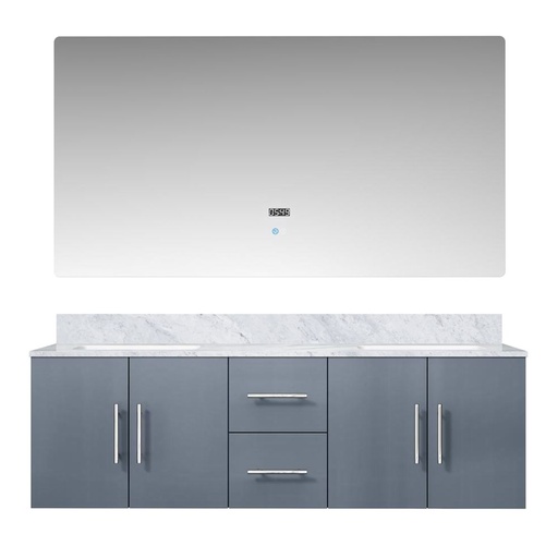 [LVG60DB110] Geneva 60 in. W x 22 in. D Dark Grey Double Bath Vanity, Carrara Marble Top, and 60 in. LED Mirror