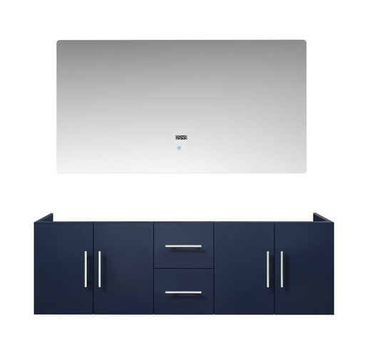 [LVG60DE010] Geneva 60 in. W x 22 in. D Navy Blue Double Bath Vanity and 60 in. LED Mirror