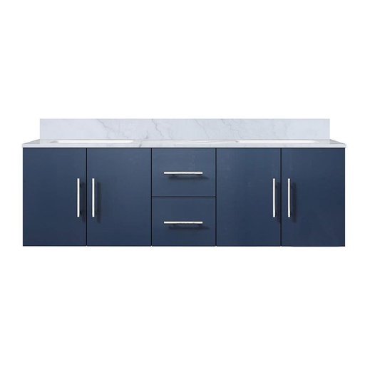 [LVG60DE100] Geneva 60 in. W x 22 in. D Navy Blue Double Bath Vanity and Carrara Marble Top
