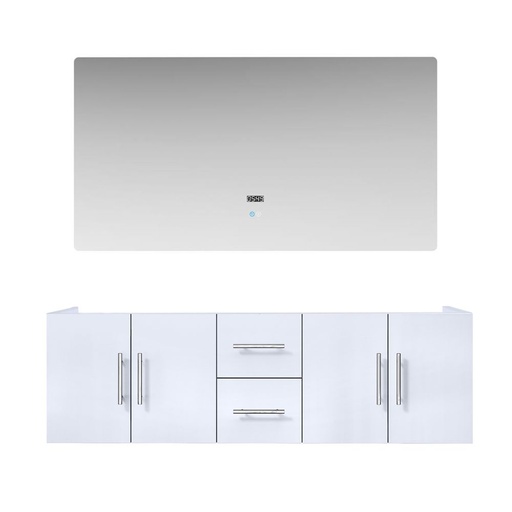 [LVG60DM010] Geneva 60 in. W x 22 in. D Glossy White Double Bath Vanity and 60 in. LED Mirror