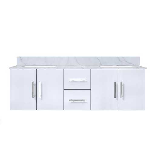 [LVG60DM100] Geneva 60 in. W x 22 in. D Glossy White Double Bath Vanity and Carrara Marble Top