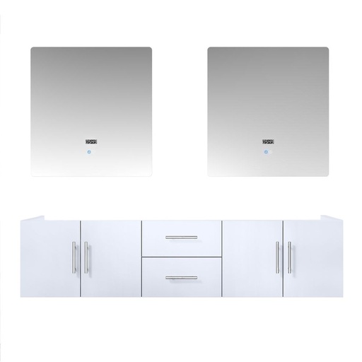 [LVG72DM010] Geneva 72 in. W x 22 in. D Glossy White Double Bath Vanity and 30 in. LED Mirrors