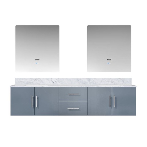 [LVG80DB110] Geneva 80 in. W x 22 in. D Dark Grey Double Bath Vanity, Carrara Marble Top, and 30 in. LED Mirrors