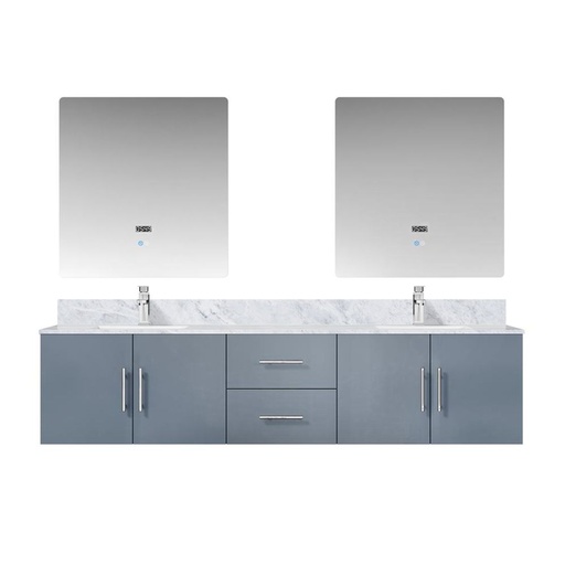 [LVG80DB111] Geneva 80 in. W x 22 in. D Dark Grey Double Bath Vanity, Carrara Marble Top, Faucet Set, and 30 in. LED Mirrors