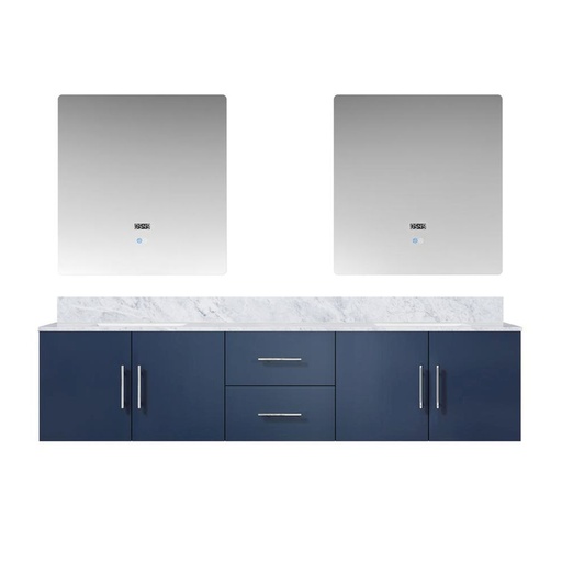 [LVG80DE110] Geneva 80 in. W x 22 in. D Navy Blue Double Bath Vanity, Carrara Marble Top, and 30 in. LED Mirrors