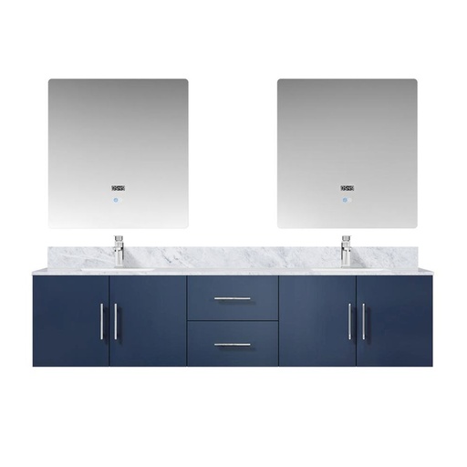 [LVG80DE111] Geneva 80 in. W x 22 in. D Navy Blue Double Bath Vanity, Carrara Marble Top, Faucet Set, and 30 in. LED Mirrors