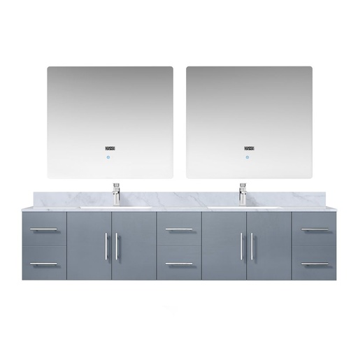 [LVG84DB111] Geneva 84 in. W x 22 in. D Dark Grey Double Bath Vanity, Carrara Marble Top, Faucet Set, and 36 in. LED Mirrors