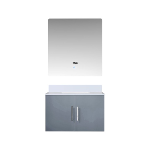 [LVG30SB310] Geneva 30 in. W x 22 in. D Dark Grey Bath Vanity, Cultured Marble Top, and 30 in. LED Mirror