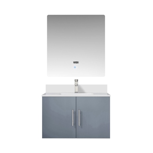 [LVG30SB311] Geneva 30 in. W x 22 in. D Dark Grey Bath Vanity, Cultured Marble Top, Faucet Set, and 30 in. LED Mirror