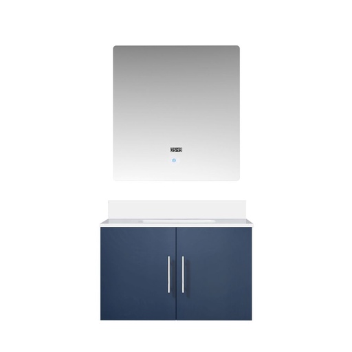 [LVG30SE310] Geneva 30 in. W x 22 in. D Navy Blue Bath Vanity, Cultured Marble Top, and 30 in. LED Mirror