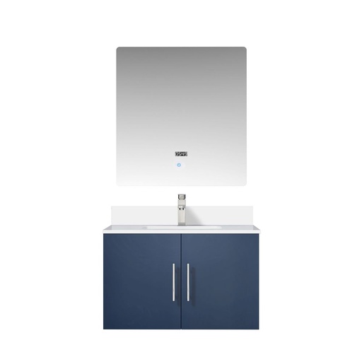 [LVG30SE311] Geneva 30 in. W x 22 in. D Navy Blue Bath Vanity, Cultured Marble Top, Faucet Set, and 30 in. LED Mirror