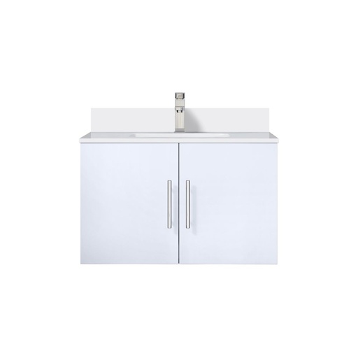[LVG30SM201] Geneva 30 in. W x 22 in. D Glossy White Bath Vanity, White Quartz Top, and Faucet Set