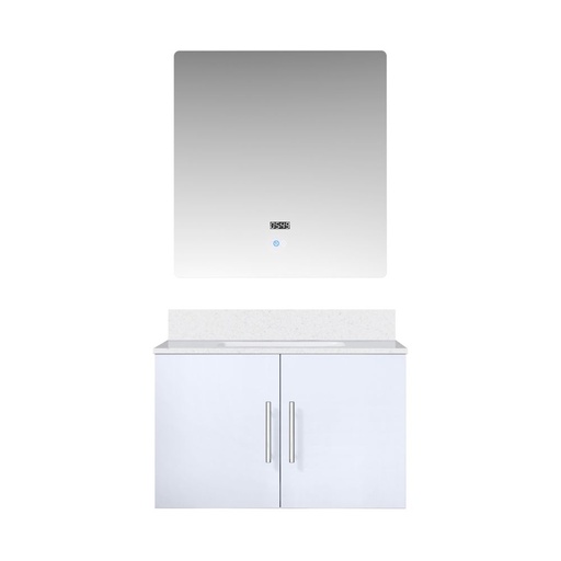 [LVG30SM310] Geneva 30 in. W x 22 in. D Glossy White Bath Vanity, Cultured Marble Top, and 30 in. LED Mirror