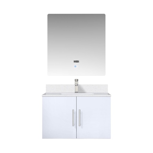 [LVG30SM311] Geneva 30 in. W x 22 in. D Glossy White Bath Vanity, Cultured Marble Top, Faucet Set, and 30 in. LED Mirror