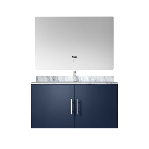 [LVG36SE111] Geneva 36 in. W x 22 in. D Navy Blue Bath Vanity, Carrara Marble Top, Faucet Set, and 36 in. LED Mirror