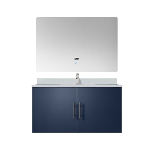 [LVG36SE311] Geneva 36 in. W x 22 in. D Navy Blue Bath Vanity, Cultured Marble Top, Faucet Set, and 36 in. LED Mirror