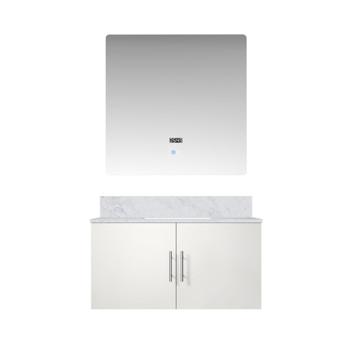 [LVG36SM110] Geneva 36 in. W x 22 in. D Glossy White Bath Vanity, Carrara Marble Top, and 36 in. LED Mirror