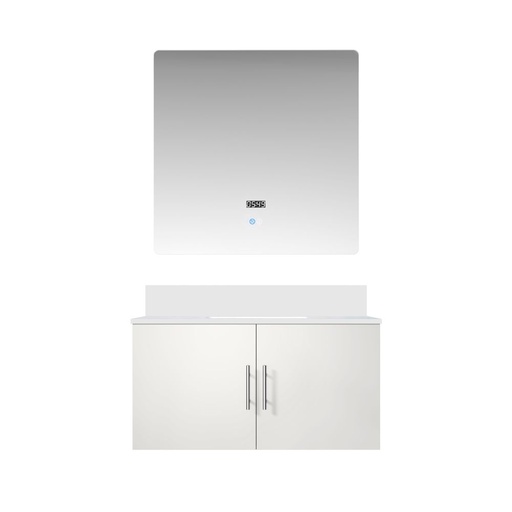 [LVG36SM210] Geneva 36 in. W x 22 in. D Glossy White Bath Vanity, White Quartz Top, and 36 in. LED Mirror