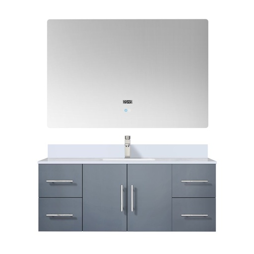 [LVG48SB311] Geneva 48 in. W x 22 in. D Dark Grey Bath Vanity, Cultured Marble Top, Faucet Set, and 48 in. LED Mirror