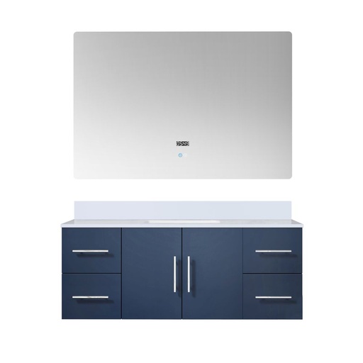 [LVG48SE210] Geneva 48 in. W x 22 in. D Navy Blue Bath Vanity, White Quartz Top, and 48 in. LED Mirror