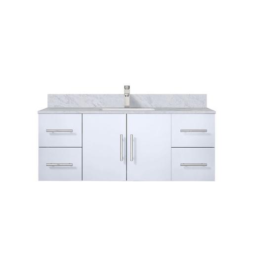 [LVG48SM101] Geneva 48 in. W x 22 in. D Glossy White Bath Vanity, Carrara Marble Top, and Faucet Set