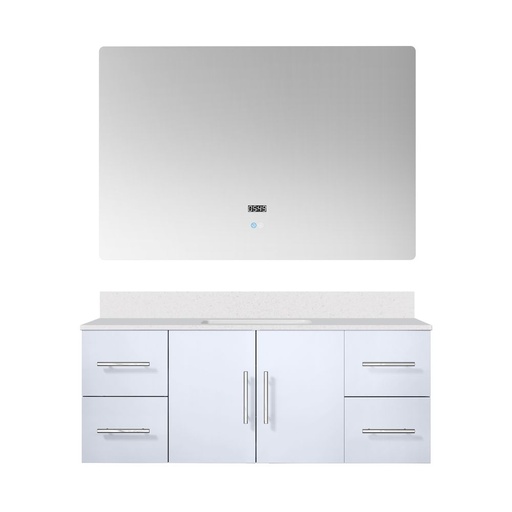 [LVG48SM310] Geneva 48 in. W x 22 in. D Glossy White Bath Vanity, Cultured Marble Top, and 48 in. LED Mirror
