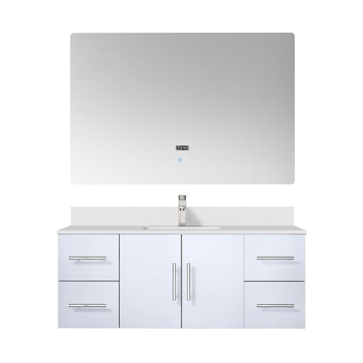 [LVG48SM311] Geneva 48 in. W x 22 in. D Glossy White Bath Vanity, Cultured Marble Top, Faucet Set, and 48 in. LED Mirror