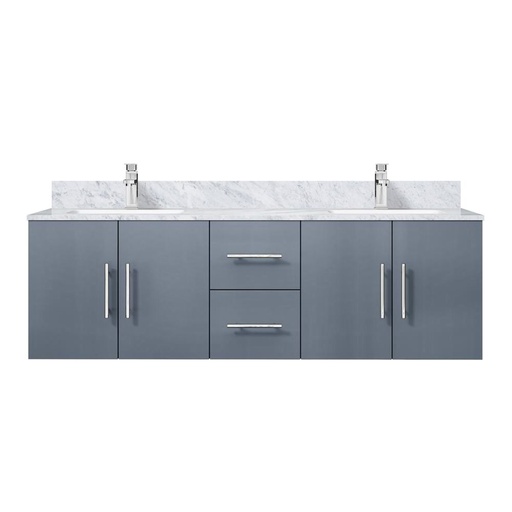 [LVG60DB101] Geneva 60 in. W x 22 in. D Dark Grey Double Bath Vanity, Carrara Marble Top, and Faucet Set