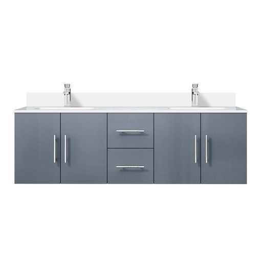[LVG60DB201] Geneva 60 in. W x 22 in. D Dark Grey Double Bath Vanity, White Quartz Top, and Faucet Set