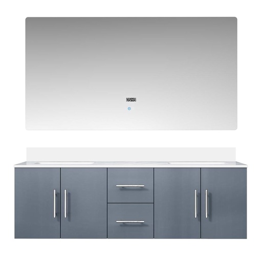 [LVG60DB210] Geneva 60 in. W x 22 in. D Dark Grey Double Bath Vanity, White Quartz Top, and 60 in. LED Mirror