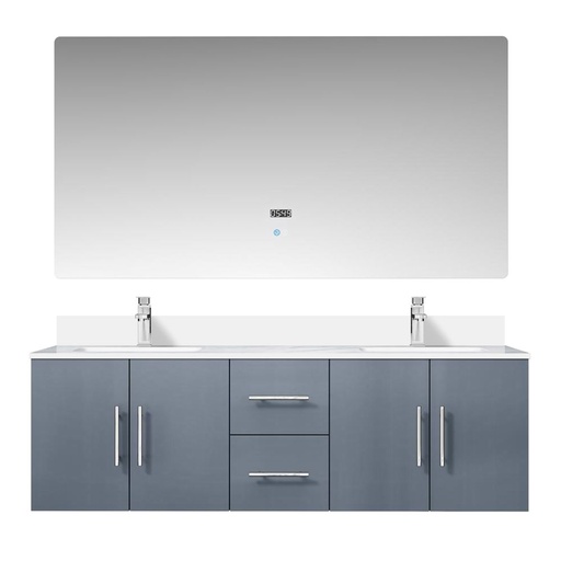 [LVG60DB311] Geneva 60 in. W x 22 in. D Dark Grey Double Bath Vanity, Cultured Marble Top, Faucet Set, and 60 in. LED Mirror