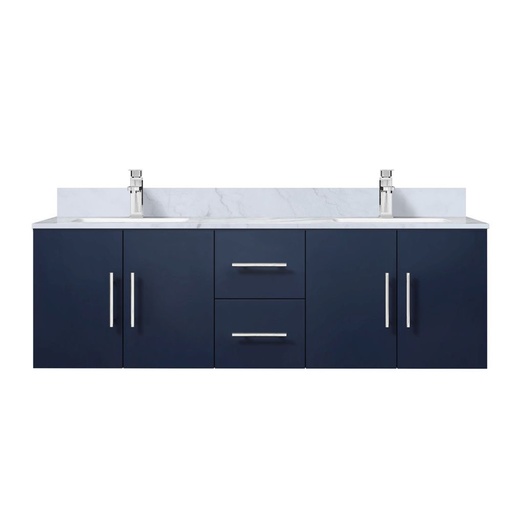 [LVG60DE101] Geneva 60 in. W x 22 in. D Navy Blue Double Bath Vanity, Carrara Marble Top, and Faucet Set