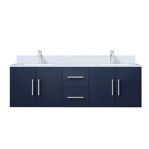 [LVG60DE201] Geneva 60 in. W x 22 in. D Navy Blue Double Bath Vanity, White Quartz Top, and Faucet Set