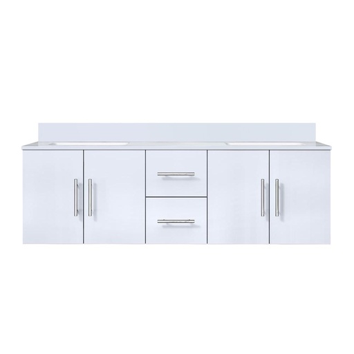 [LVG60DM200] Geneva 60 in. W x 22 in. D Glossy White Double Bath Vanity and White Quartz Top