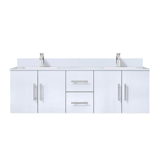[LVG60DM201] Geneva 60 in. W x 22 in. D Glossy White Double Bath Vanity, White Quartz Top, and Faucet Set